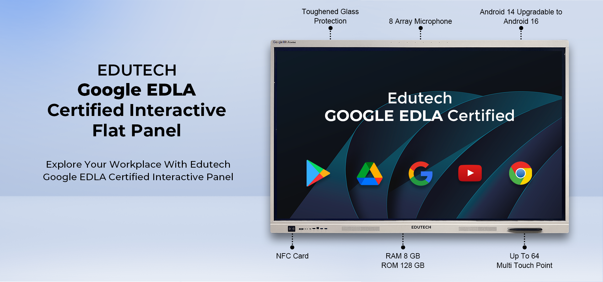Google EDLA Certified Android 14 Interactive Flat Panel for schools and colleges