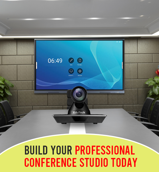 Smart classroom studio setup with interactive display