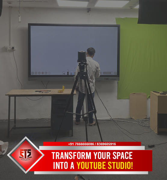 Teaching studio setup with desktop system and comment screen